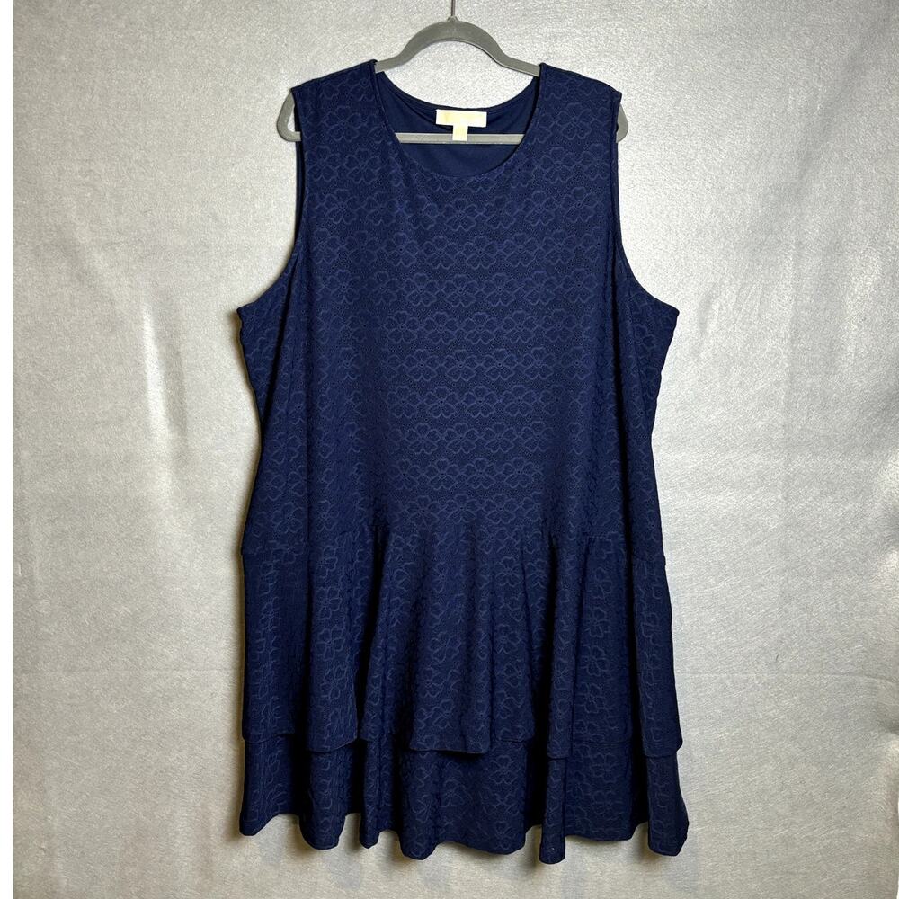 Michael Kors Navy Blue Eyelet Floral Lace Ruffle Hem 3XL Sleeveless Dress EUC